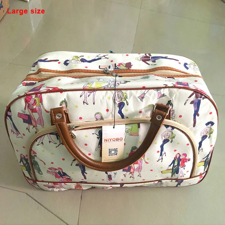 Women's PU Leather Travel Duffle Bag – Geometric Design Weekender