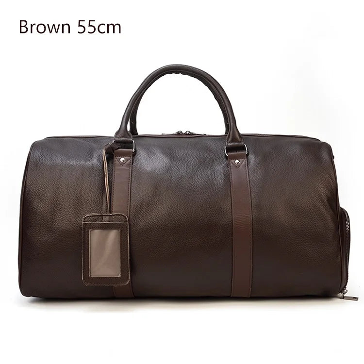 Vintage Leather Travel Duffle Bag – 100% Genuine Cowhide with Laptop Compartment