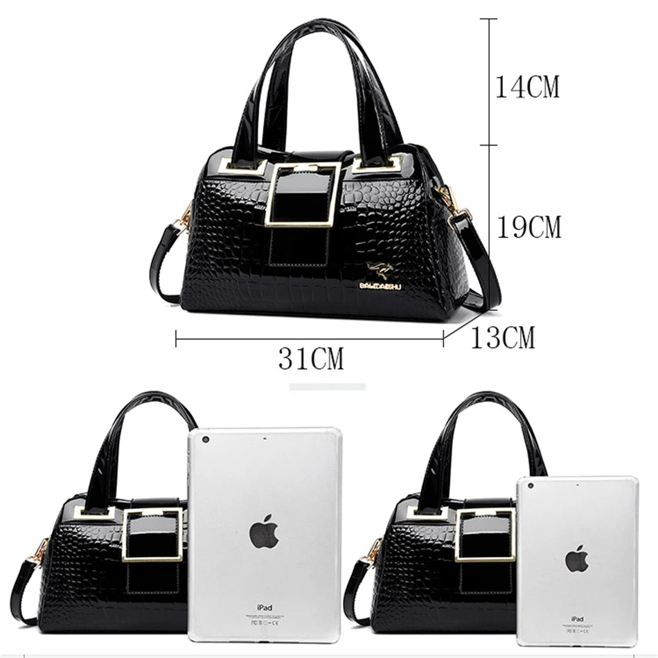 Women’s Patent Leather Shoulder Bag – Alligator Pattern Tote