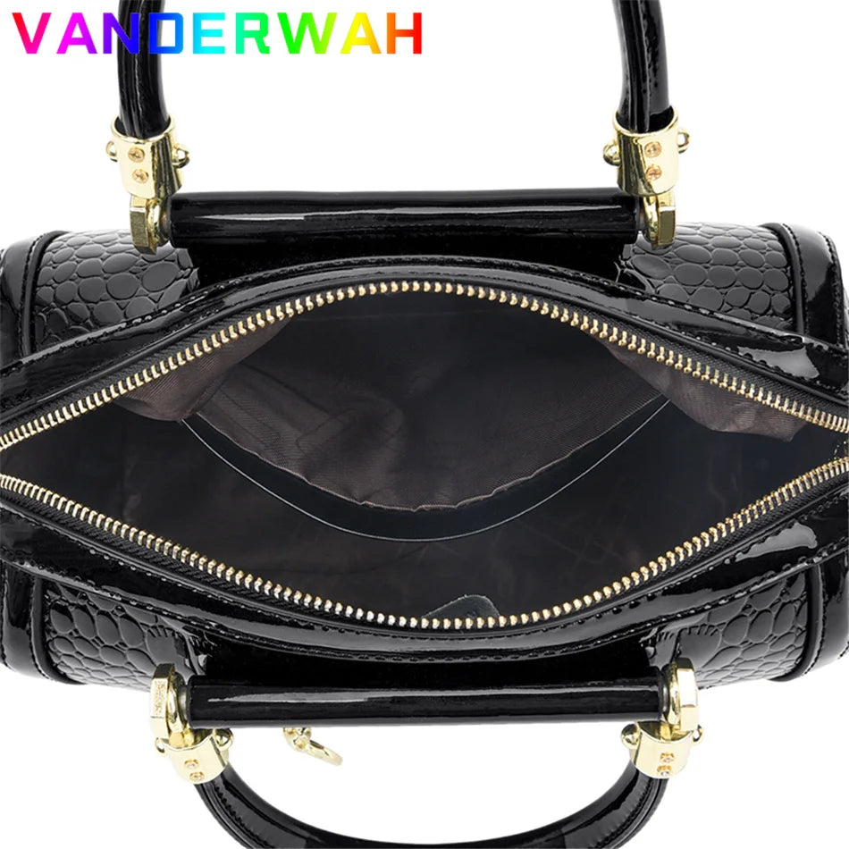 Alligator-Pattern Boston Handbag - Luxury PU Leather Bag