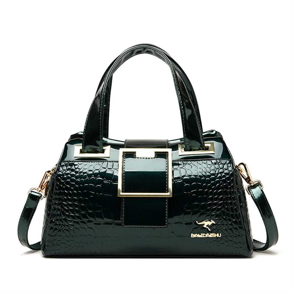 Women’s Patent Leather Shoulder Bag – Alligator Pattern Tote