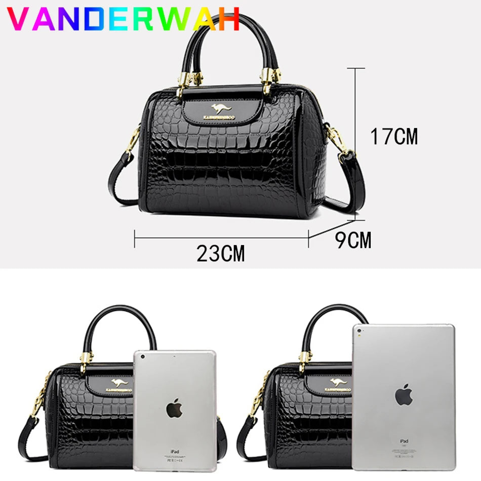 Alligator-Pattern Boston Handbag - Luxury PU Leather Bag