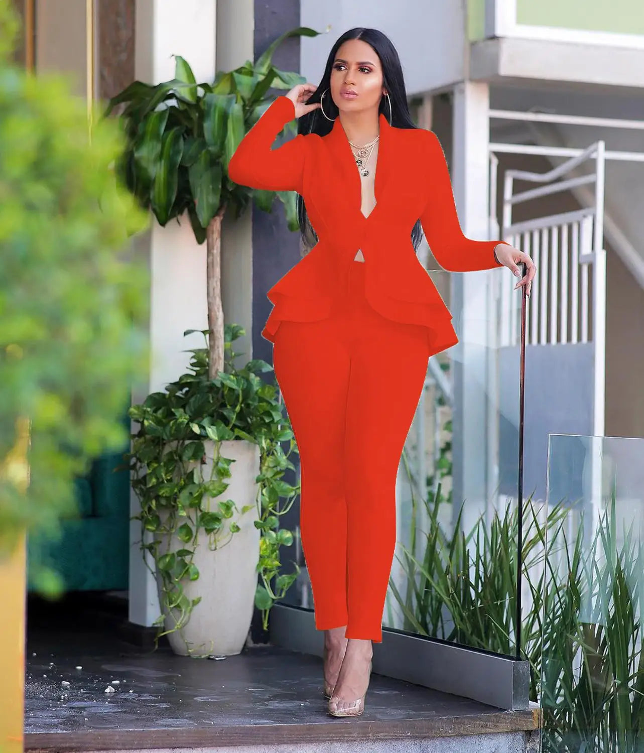 ✨ Women’s Winter 2-Piece Set – Knee-Length Hollow-Out Shirt & Full-Length Pants | Ensemble 2 pièces d’hiver pour femme – Chemise mi-longue ajourée et pantalon long
