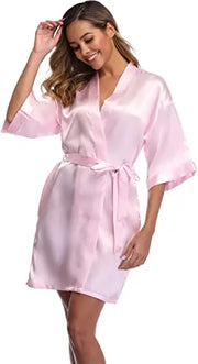 Women's Satin Kimono Robe – Luxurious Short Wedding & Lounge Bathrobe
