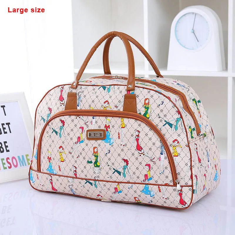 Women's PU Leather Travel Duffle Bag – Geometric Design Weekender