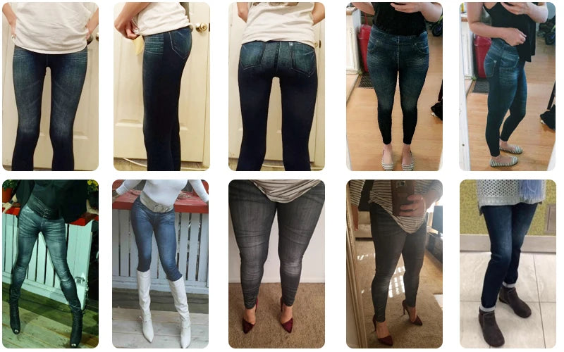 Faux Denim Leggings - High Waist Tummy Control Jeggings