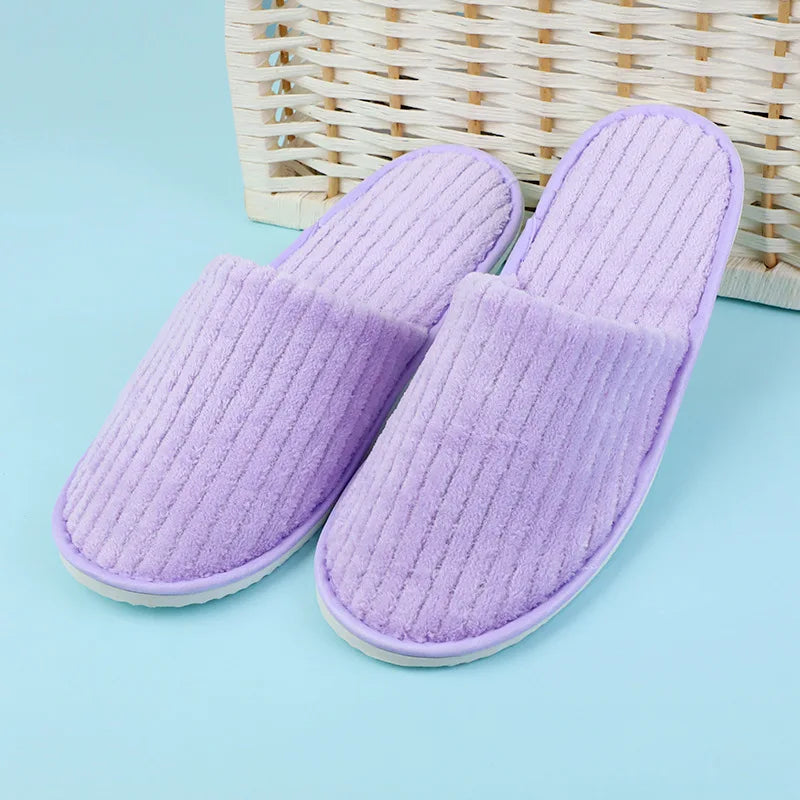 Disposable Hotel Spa Slippers – 5 Pairs Plush Cotton Slides