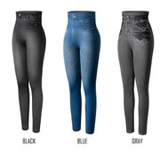 Faux Denim Leggings - High Waist Tummy Control Jeggings