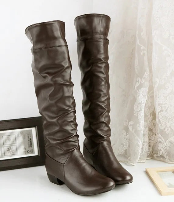 Women's Knee-High Winter Boots – Warm Flat Slip-On Comfort
