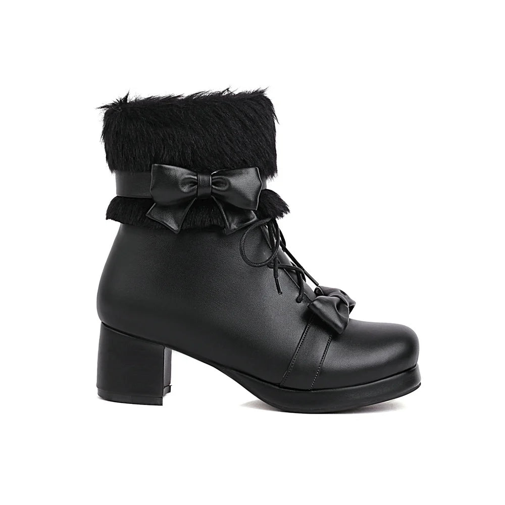 Vintage Lolita Ankle Boots – Warm Plush Lined Women's Style