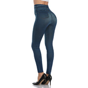 Faux Denim Leggings - High Waist Tummy Control Jeggings