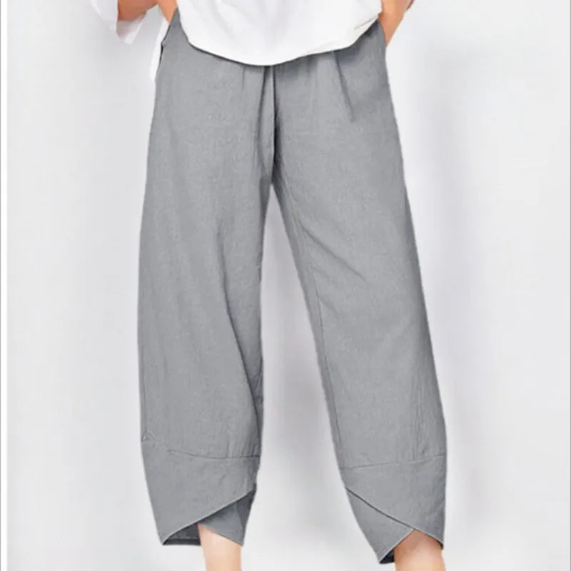 Women's Vintage Print Cargo Pants - High Waist Straight Leg Trousers