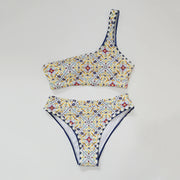 Women’s Bandeau Bikini Set – Printed Mid-Waist 2‑Piece