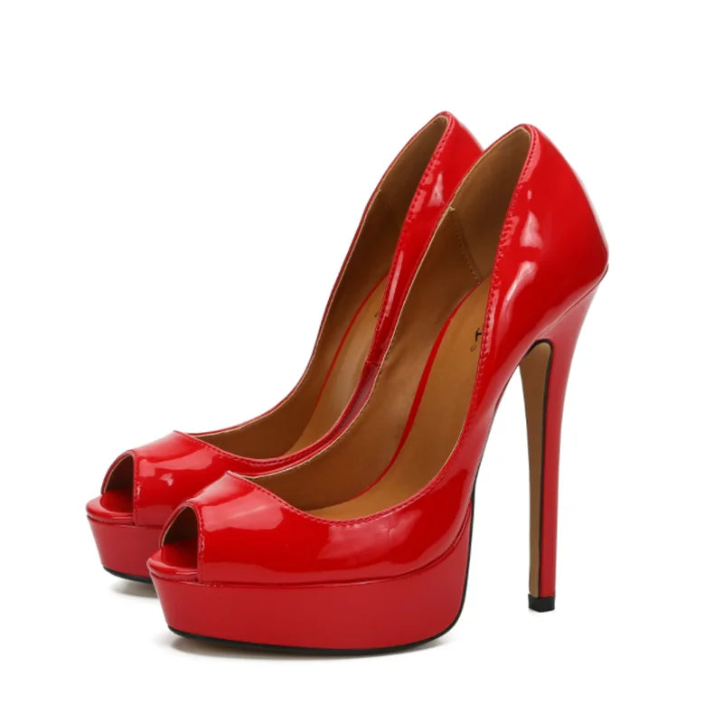 Women’s Peep Toe Platform High Heels – 16cm Stiletto Pumps