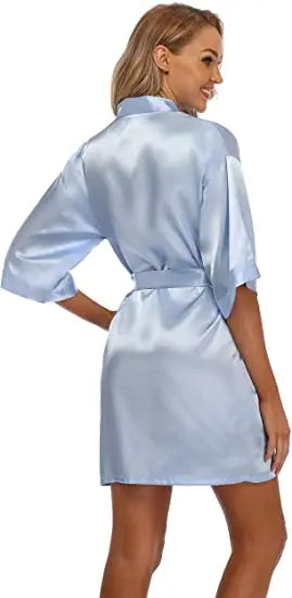 🔥 Women's Satin Kimono Robe – Short Bathrobe, Wedding Party Pajamas, S-XXL 💕