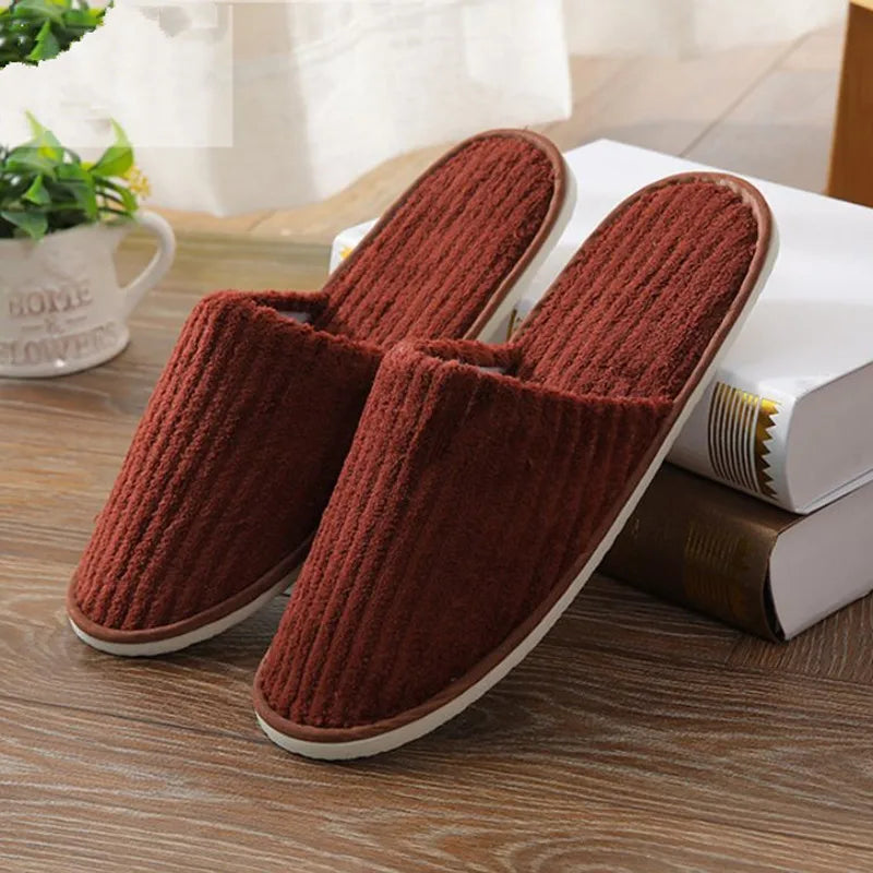 Disposable Hotel Spa Slippers – 5 Pairs Plush Cotton Slides