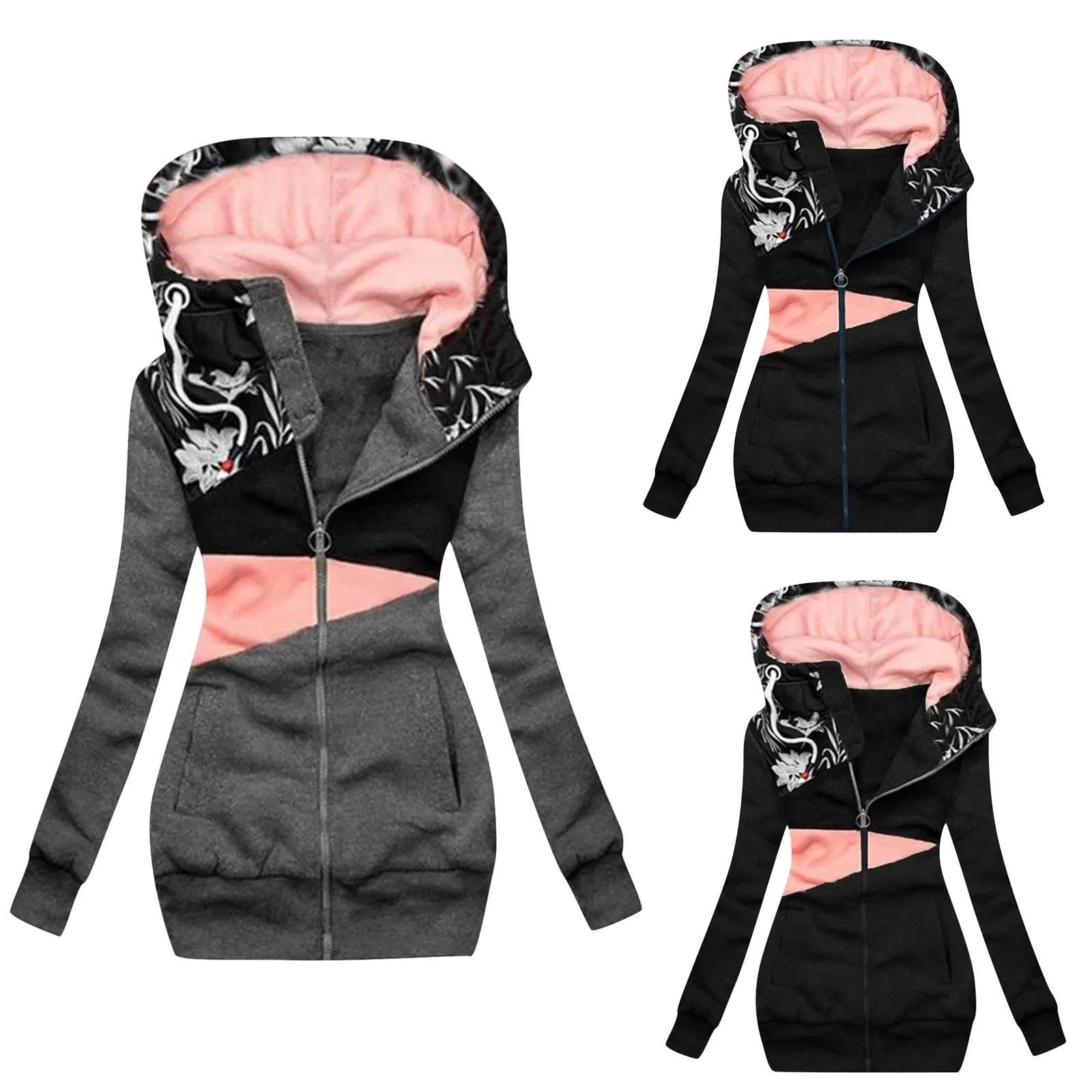 Women's Long Hooded Patchwork Jacket – Cozy & Stylish Winter Outerwear