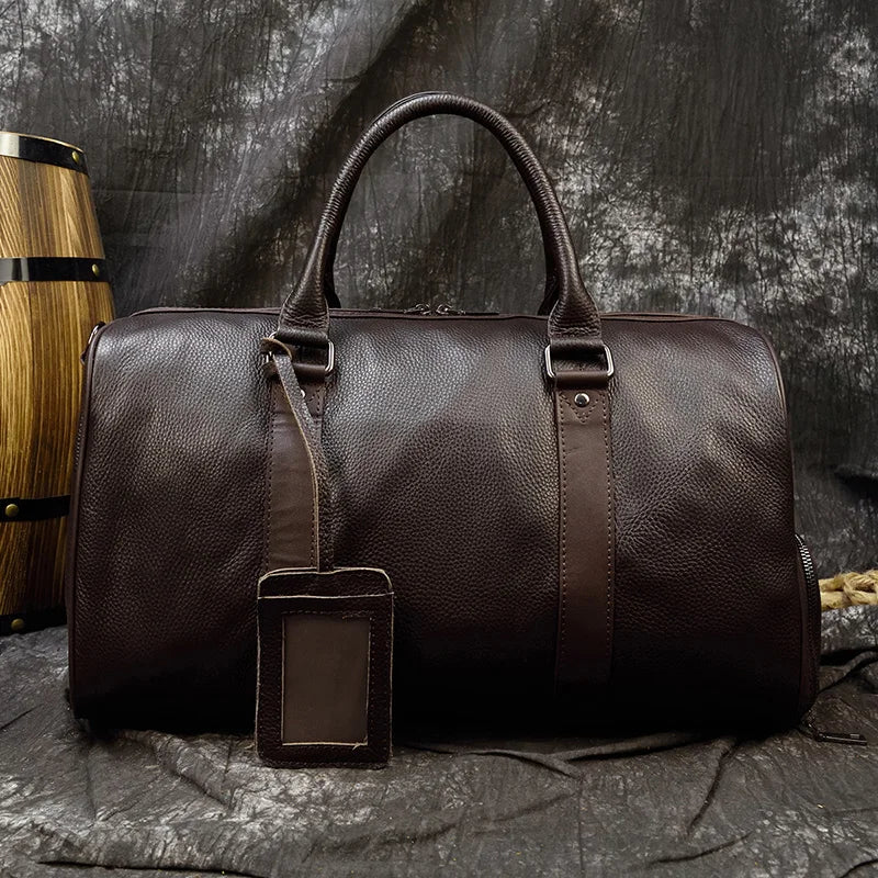 Vintage Leather Travel Duffle Bag – 100% Genuine Cowhide with Laptop Compartment
