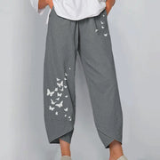 Women's Vintage Print Cargo Pants - High Waist Straight Leg Trousers