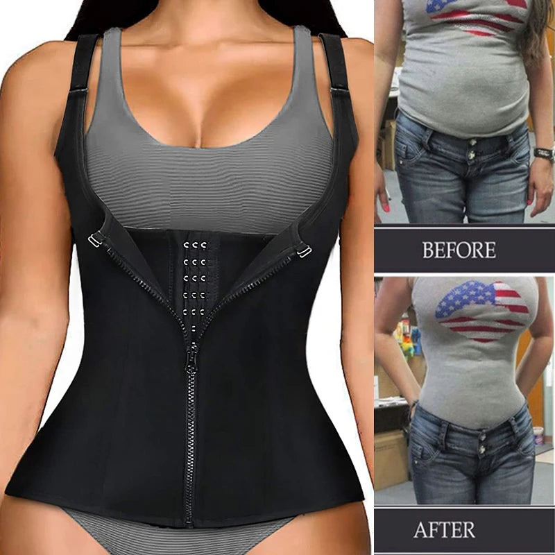 Women Waist Trainer Vest with Zipper & Sauna Effect
