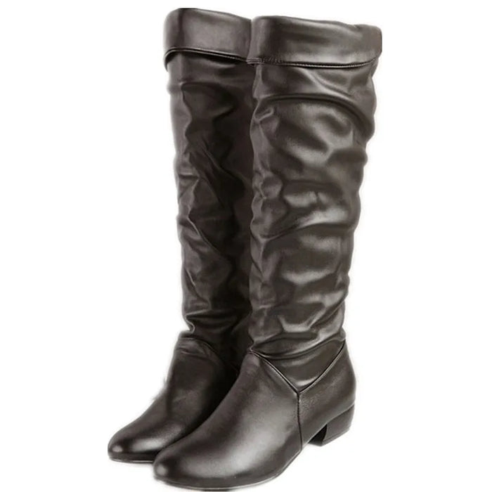 Women's Knee-High Winter Boots – Warm Flat Slip-On Comfort