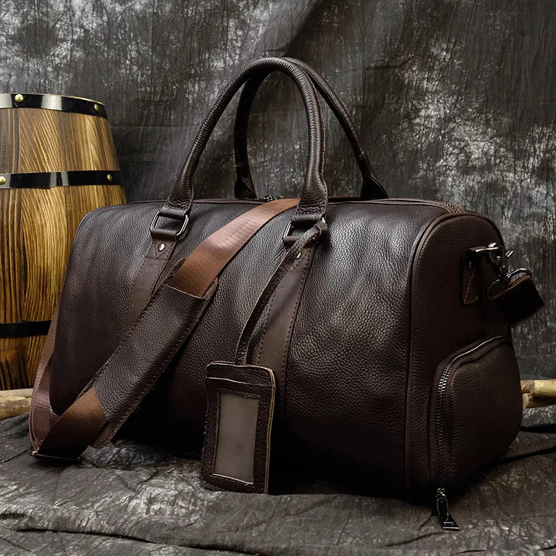 Vintage Leather Travel Duffle – 100% Cowhide | Sac de Voyage en Cuir Véritable