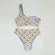 Women’s Bandeau Bikini Set – Printed Mid-Waist 2‑Piece