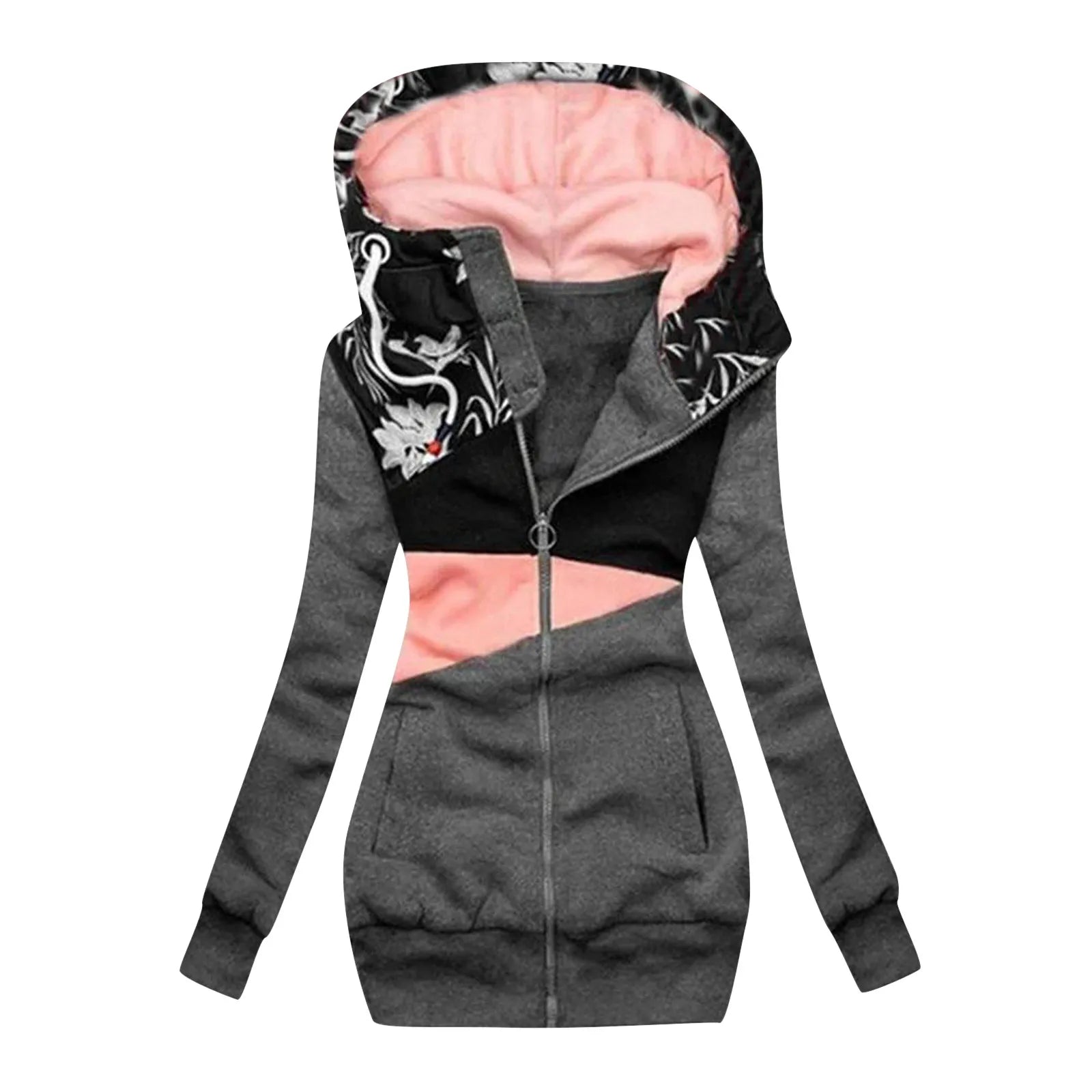 Women's Long Hooded Patchwork Jacket – Cozy & Stylish Winter Outerwear