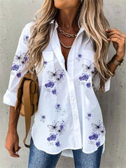 Women’s Open Front Printed Shirt– Casual All-Season Layer