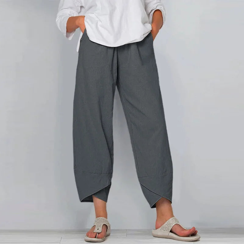 Women's Vintage Print Cargo Pants - High Waist Straight Leg Trousers