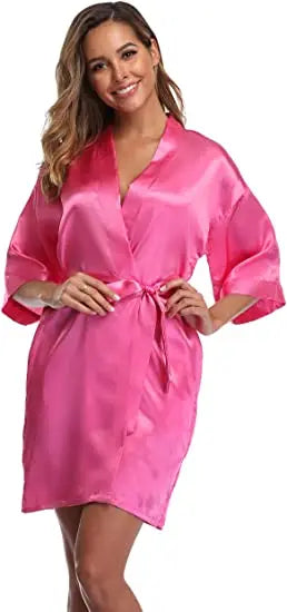 Women's Satin Kimono Robe – Luxurious Short Wedding & Lounge Bathrobe