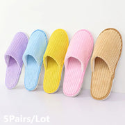 Disposable Hotel Spa Slippers – 5 Pairs Plush Cotton Slides