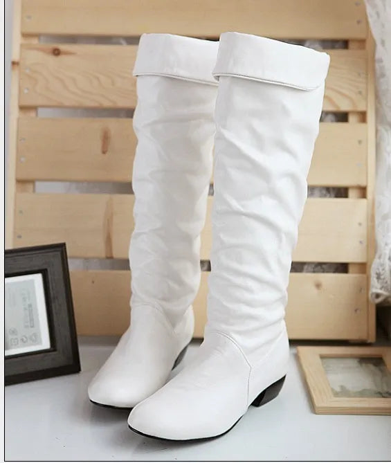 Women's Knee-High Winter Boots – Warm Flat Slip-On Comfort