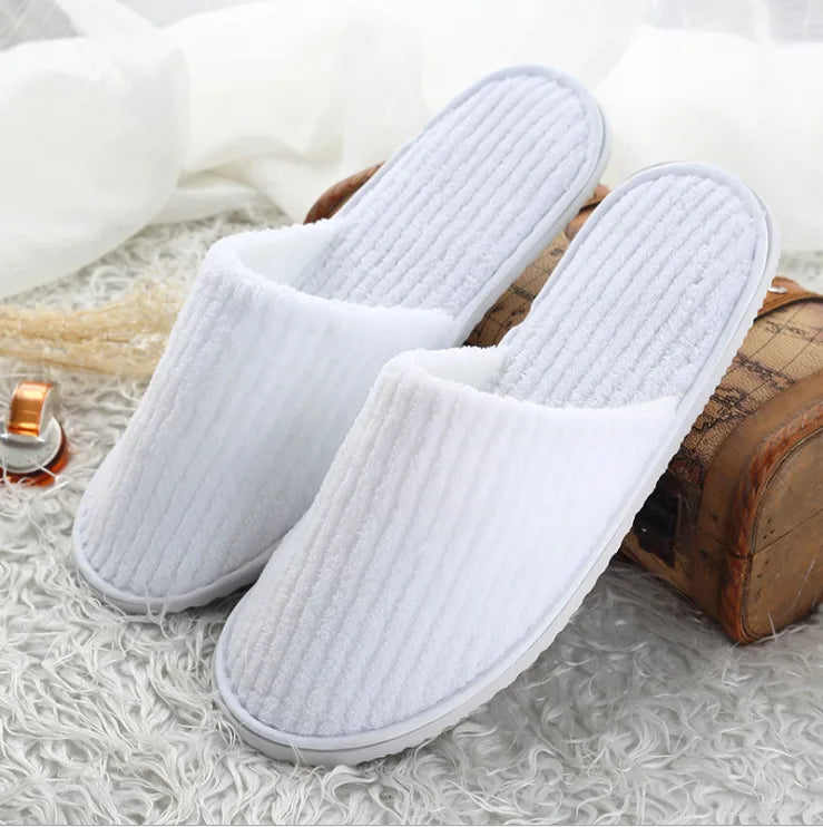 Disposable Hotel Spa Slippers – 5 Pairs Plush Cotton Slides