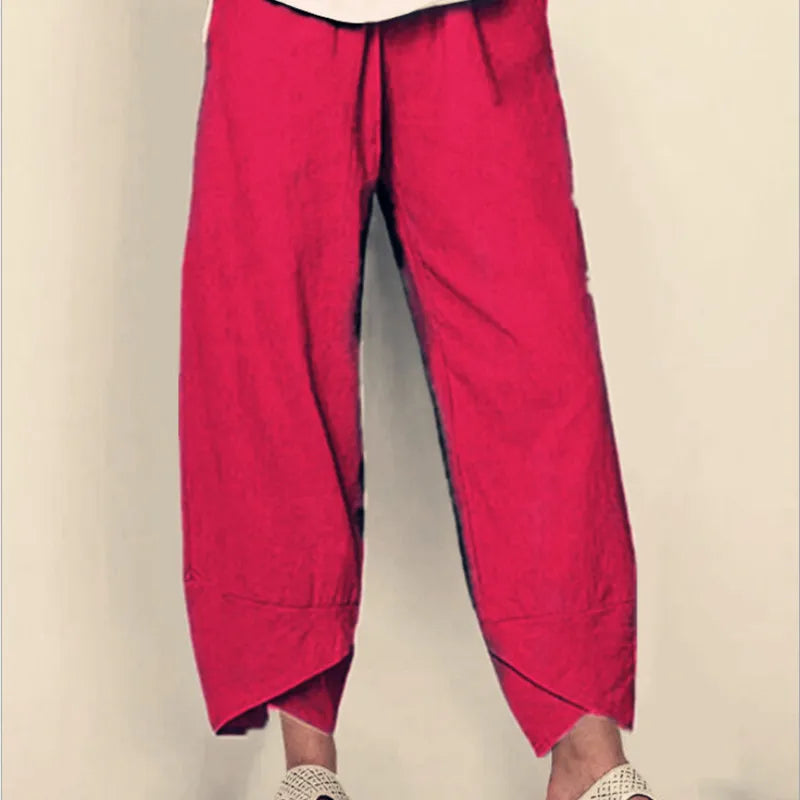 Women's Vintage Print Cargo Pants - High Waist Straight Leg Trousers