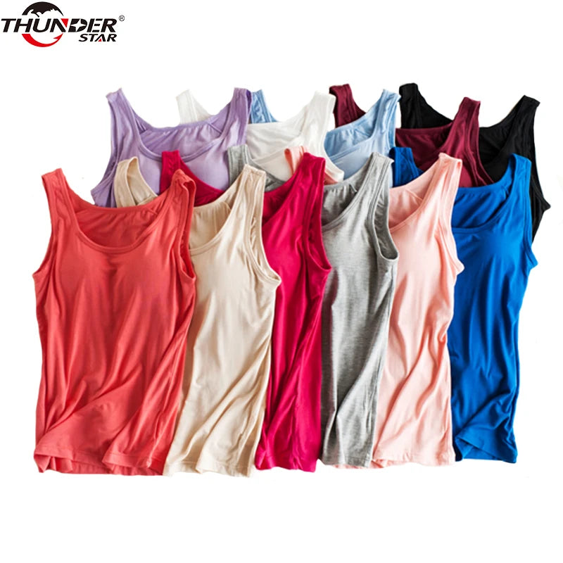 Women’s Padded Camisole with Built-In Bra – Modal Stretch Tank