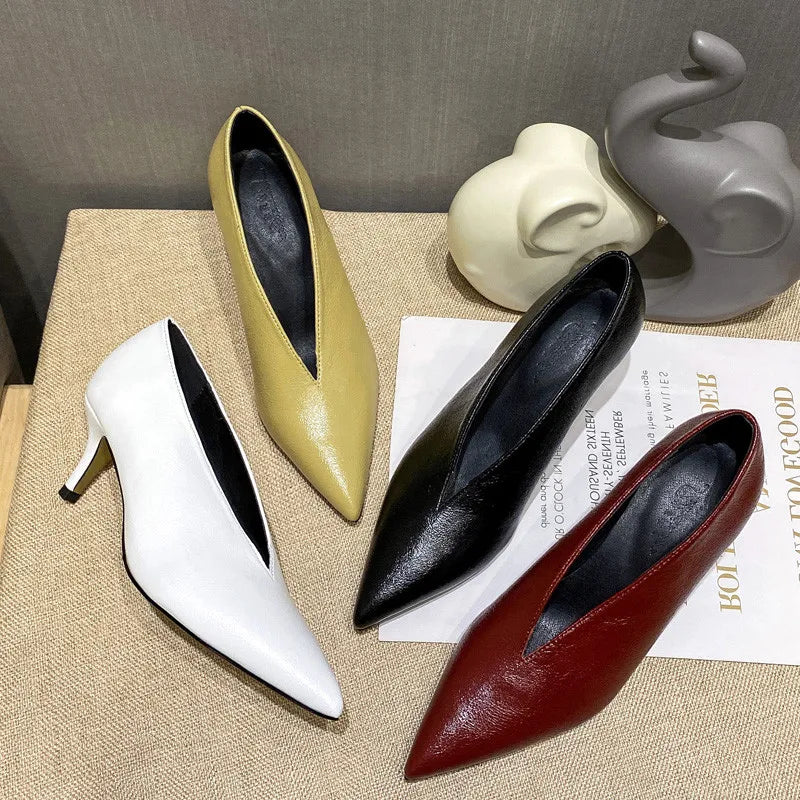 Women's Pointed Toe Pumps (Wine Chunky Heel) | OWNLUXE