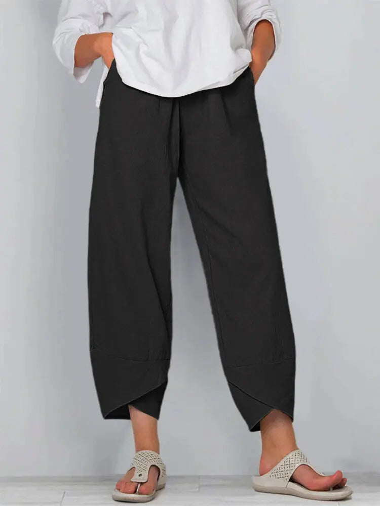 Women's Vintage Print Cargo Pants - High Waist Straight Leg Trousers