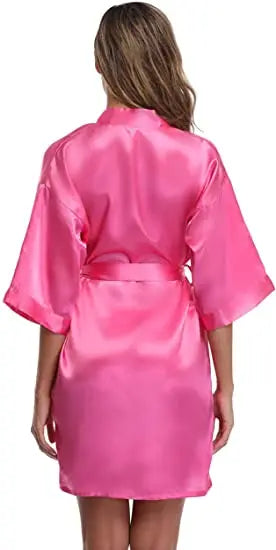 Women's Satin Kimono Robe – Luxurious Short Wedding & Lounge Bathrobe