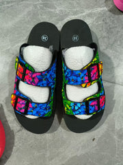 Women’s Buckle Slide Sandals – Lightweight Mixed Color Flats