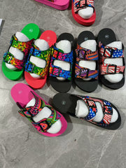 Women’s Buckle Slide Sandals – Lightweight Mixed Color Flats