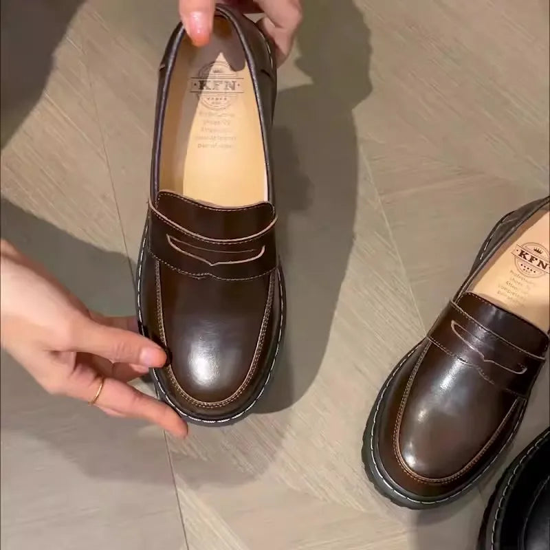 Classic Mary Jane Flats – Split Leather Slip-On Shoes for Casual Comfort