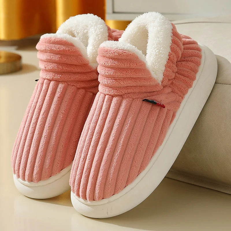 Evshine Winter Fur Plush Slippers – Soft Sole Home Shoes