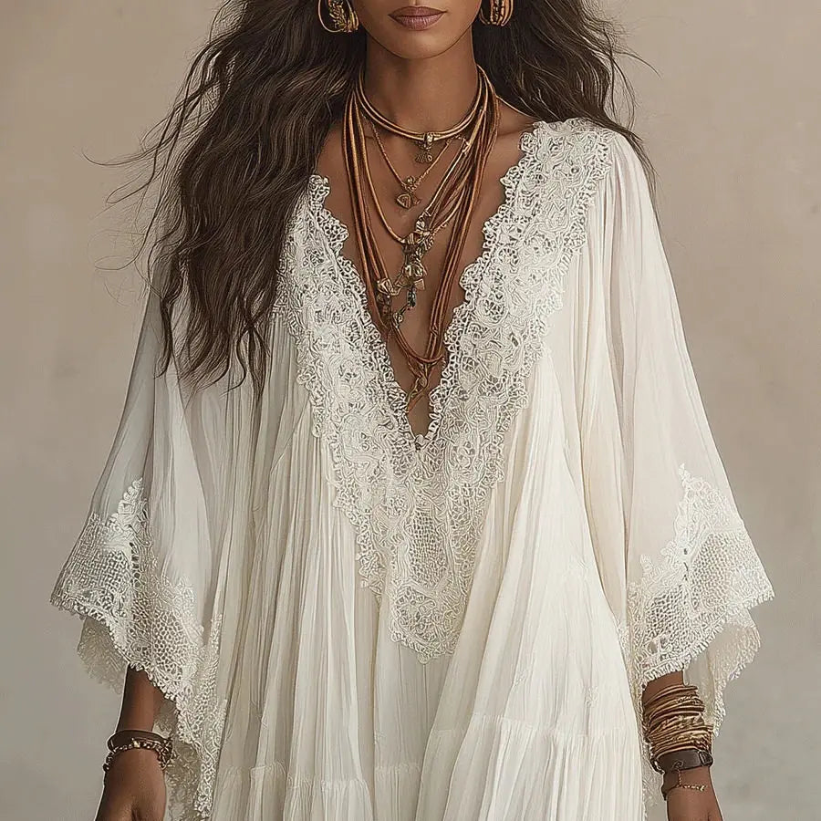 Lace V-Neck Robe | OWNLUXE
