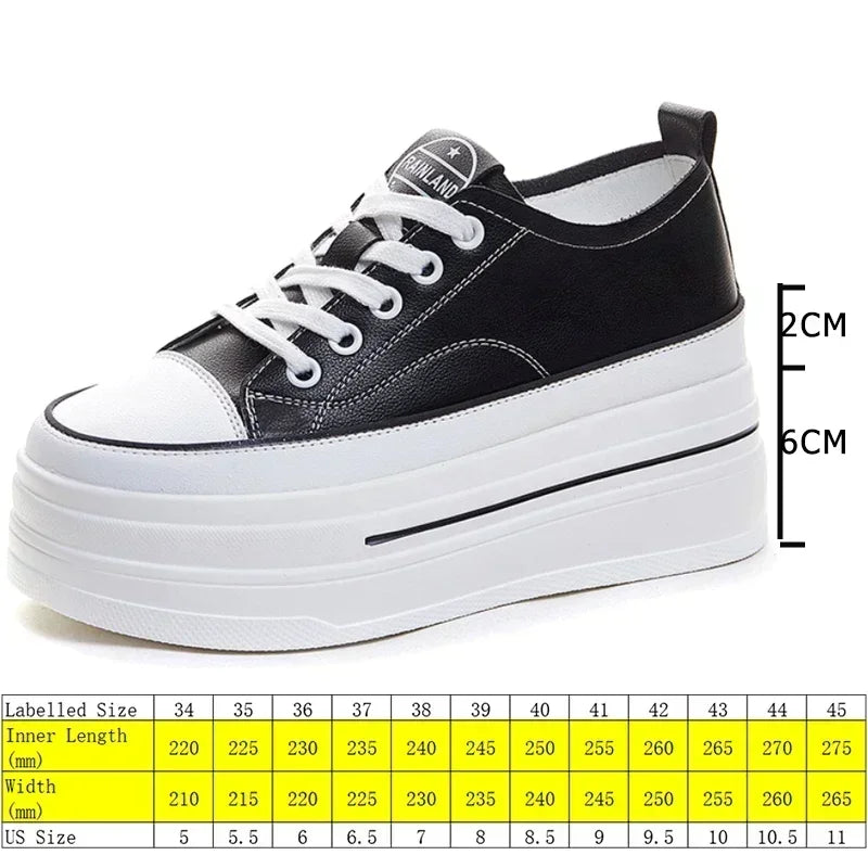 Women's Genuine Leather High Heel Street Sneakers