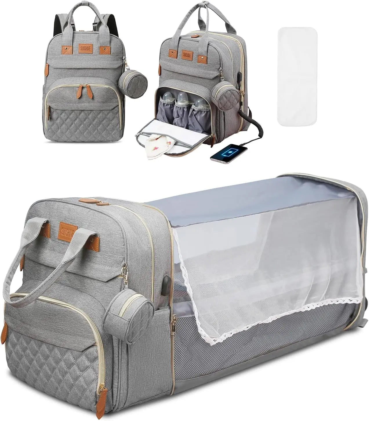 3-in-1 Diaper Bag Backpack with Foldable Baby Bed & USB Charging | OWNLUXE