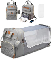 3-in-1 Diaper Bag Backpack with Foldable Baby Bed & USB Charging | OWNLUXE