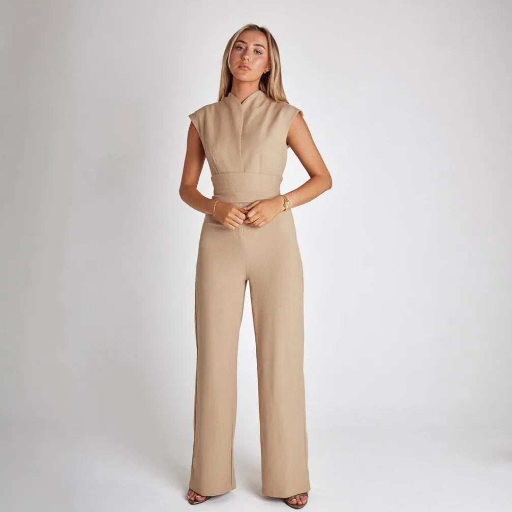 Sleeveless V-Neck High-Waist Wrap Jumpsuit | OWNLUXE