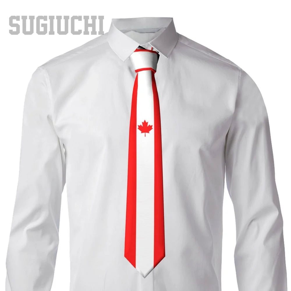 Canada Flag Emblem Neck Tie – Slim Plaid Tie for Wedding, Business & Canada Day