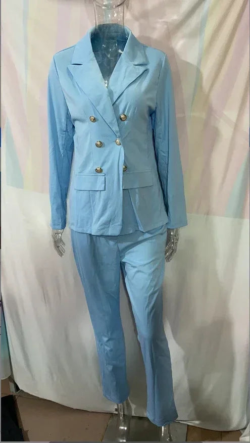Double-Breasted Formal Pantsuit - Two-Piece Suit Set for Women